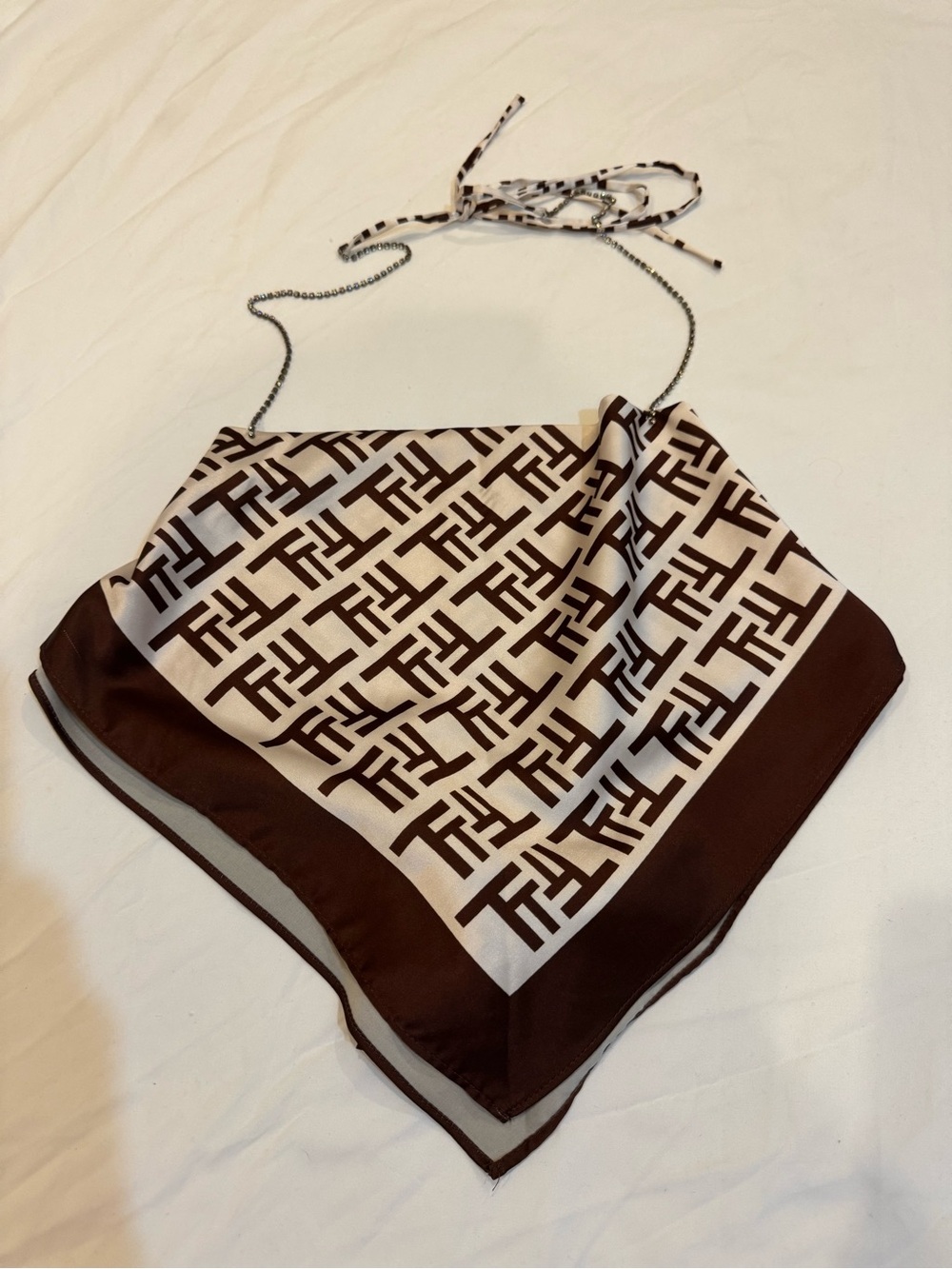 Brown & Cream Monogram Bandana Scarf